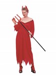 Deluxe Devilish - adult female Red Long Gown, horns & pitch fork not included