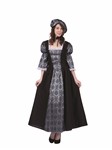 Colonial lady Charlotte- Adult Female Black/metallic silver dress with bonnet