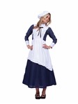 Colonial Lady Pinstriped : adult femalNavy blue dress with white bonnet